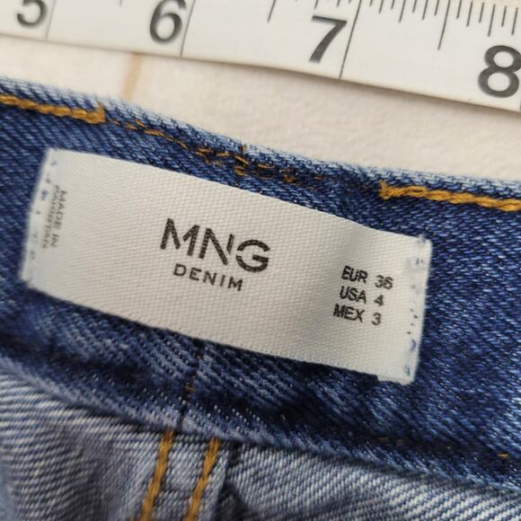 MNG high rise wide leg flare jeans button fly distressed hem rigid - Picture 7 of 12